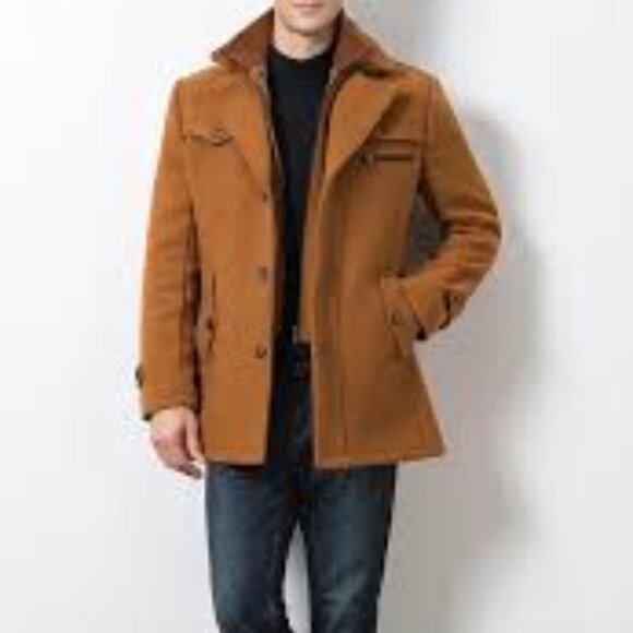 Westwind Men's Brown Wool Single Breasted Peacoat Jacket - Picture 2 of 15